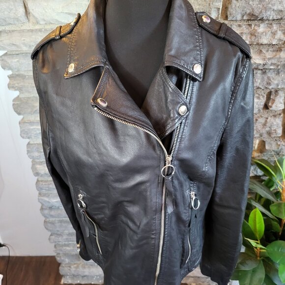 Sam Edelman Moto Biker Zip Cuff Black Jacket Leather Texture Womens Large - Picture 3 of 16